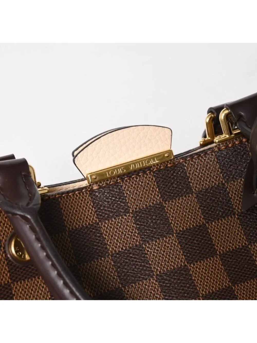 Louis Vuitton Brittany Handbag Damier Canvas Brown Beige Ebene Gold